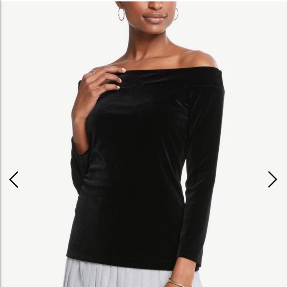Black velvety off- the shoulder Ann Taylor Top
